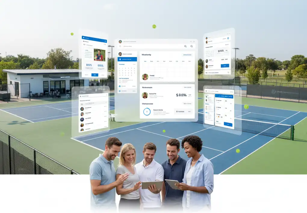 CourtB club management dashboard showing booking system and analytics