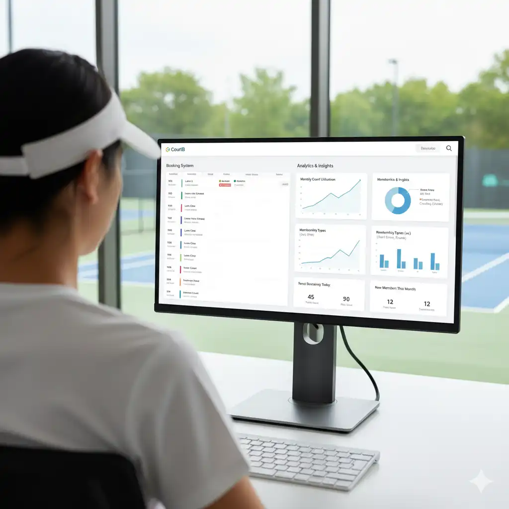 Modern club management dashboard showing booking system and analytics