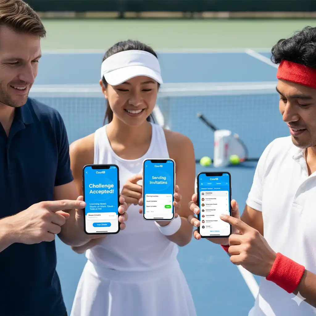 Tennis players sending match invitations through CourtB app