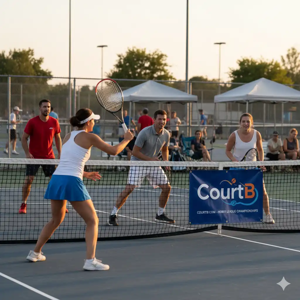 Tennis players competing in hobby league tournament